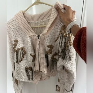 Anthropologie Pilcro Cream and Gold Textured Cardigan